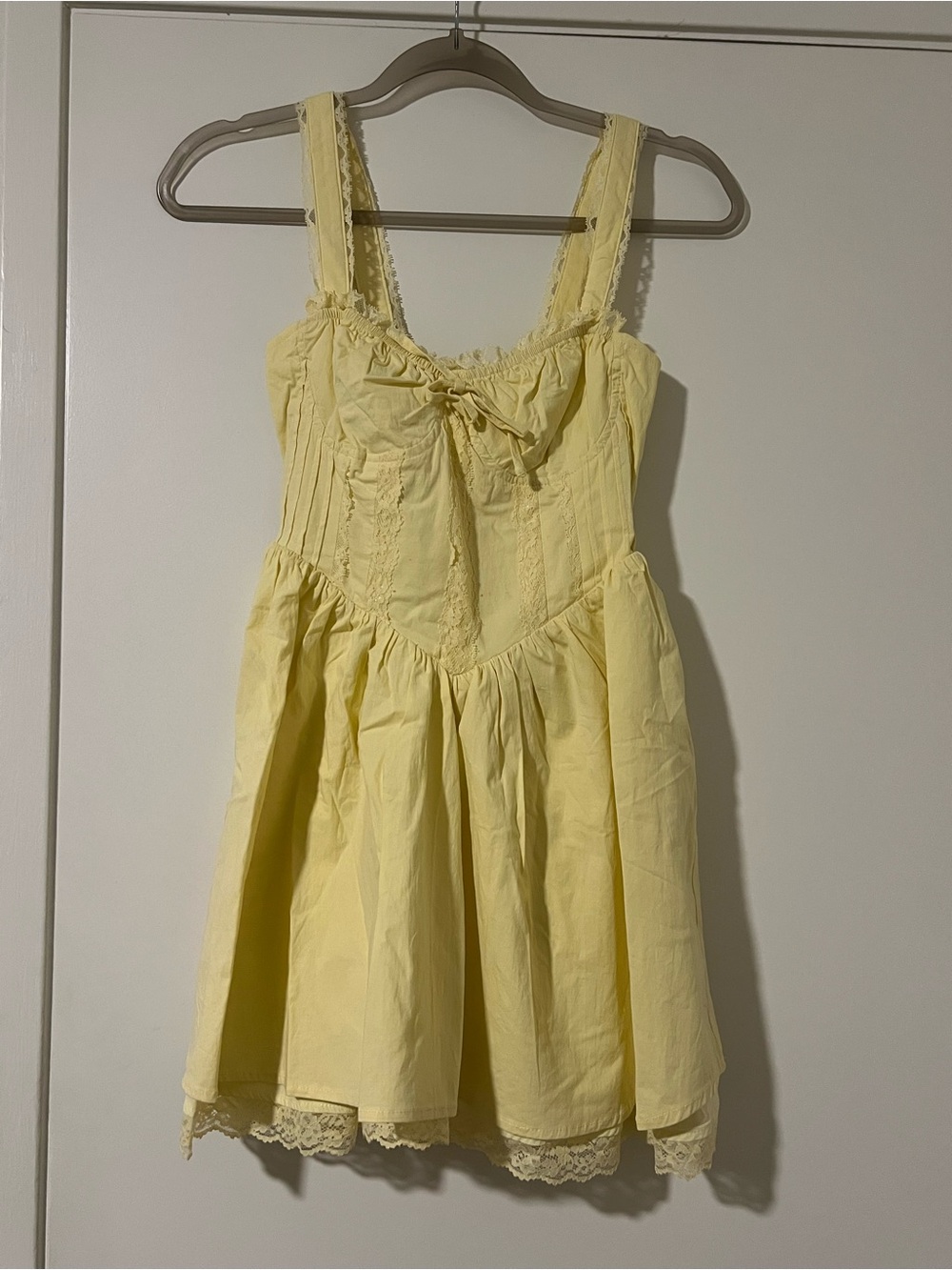 Pale Yellow Lace-Trim Sundress by MORE TO LOVE